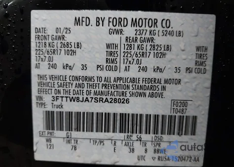 2025 Ford Maverick Xlt из США, поврежденный, VIN 3FTTW8JA7SRA28026